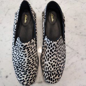 Clarks Pure Viola Calf's Hair Leather Loafer in Black and White Cheetah